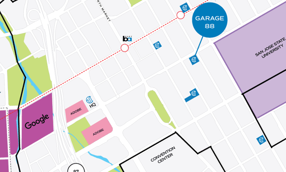 map of San Jose showing location of Garage 88