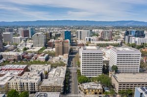 San Jose buildings with mountains in the background