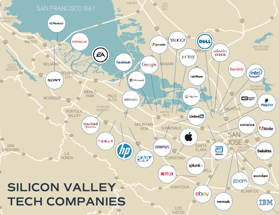 map of Silicon Valley Tech Companies